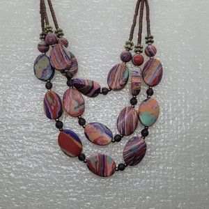 Purple Marble Beads Necklace	NK_OT0011